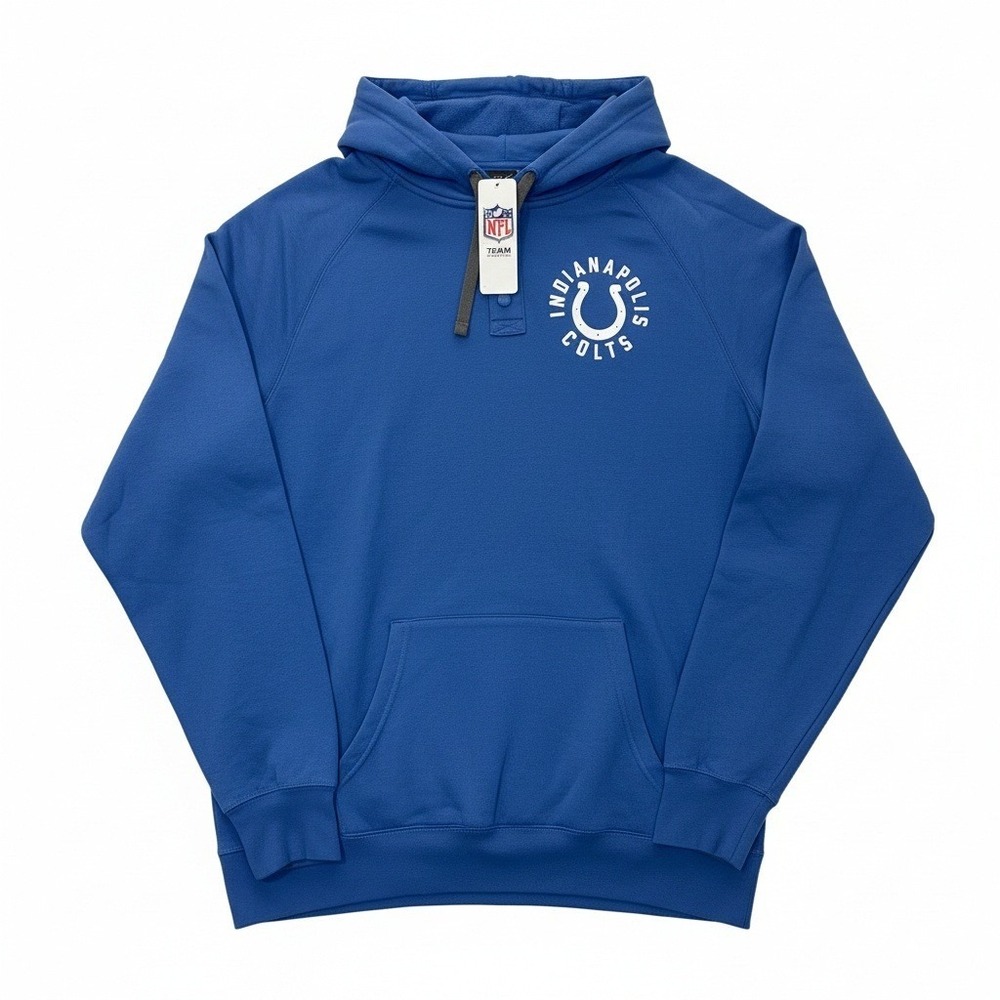 Indianapolis Colts NFL Team Apparel Mens 2XL Blue Henley Hoodie Fleece Pullover